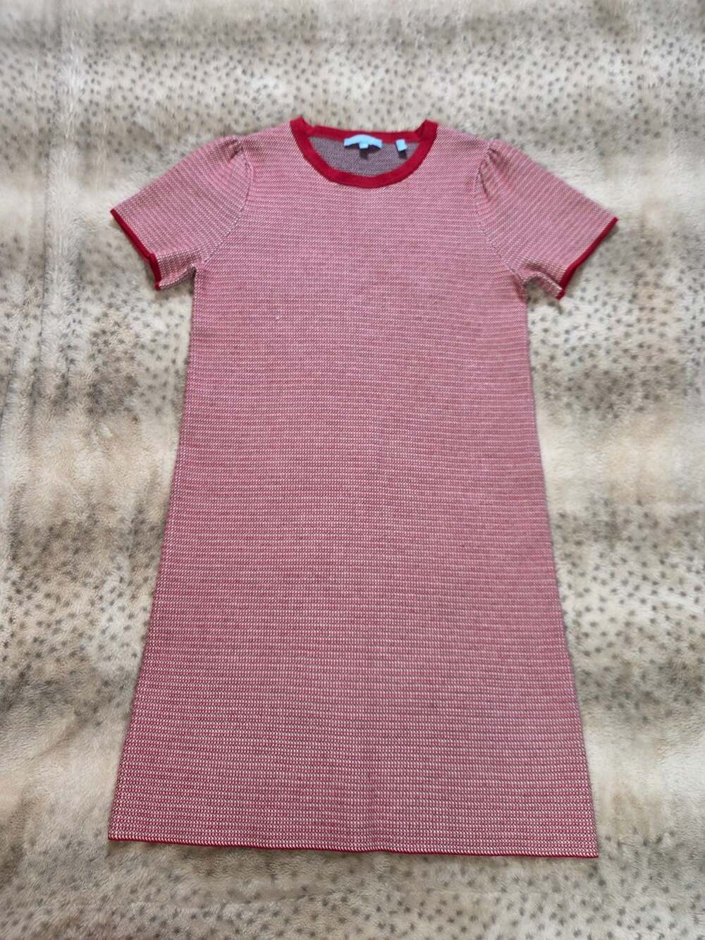 Draper James Preppy Red and White Textured Knit Ringer T-Shirt Dress